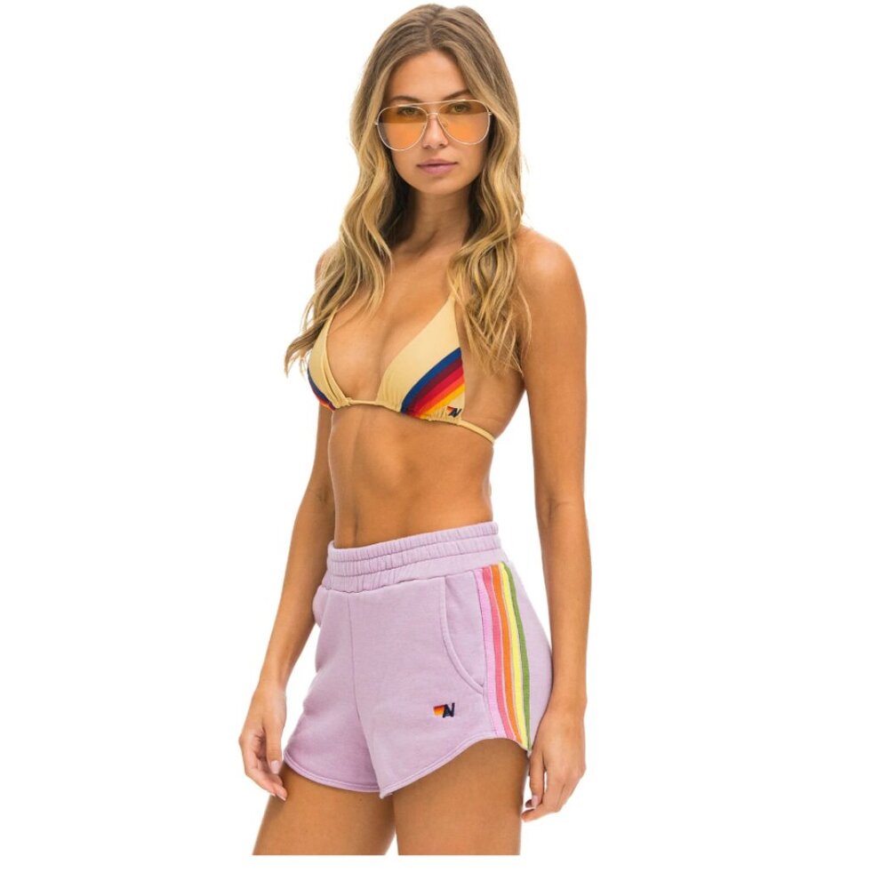 NWT Aviator Nation 5 STRIPE WOMENS LOUNGER SHORT - MAUVE // PINK // GREEN